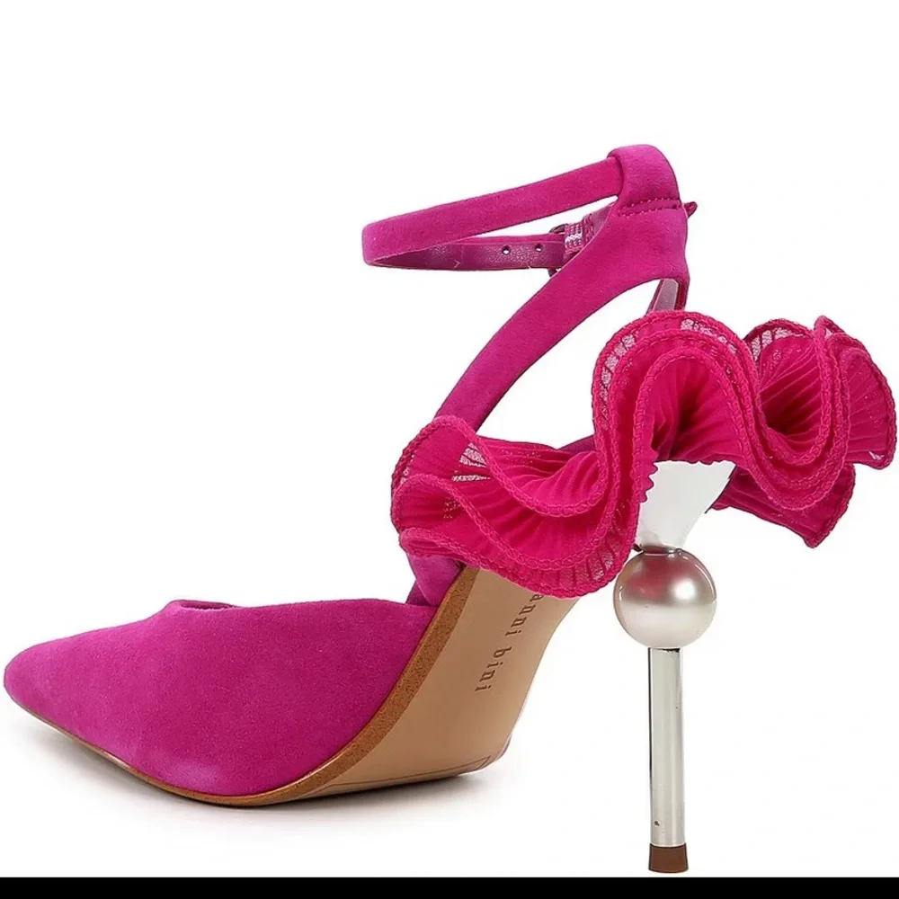 Gianni Bini Pink Heels with Ruffle Detail - Picture 2 of 15